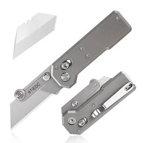 9tiedc 734730458236 Folding Utility Knife Titanium Handle Heavy Duty Safety Box Cutter Razor Knif