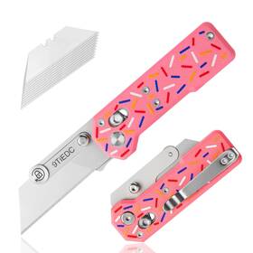 9tiedc 734730458311 Folding Utility Knife G10 Handle Heavy Duty Safety Box Cutter Razor Wit
