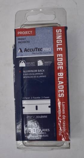 Apbl-7054 Accutec Pro Single Edge Blades Project 100 Pack Aluminum Back Clamshell Apbl-7054 Accutec Pro Single Edge Blades Project 100 Pack Aluminum Back Clamshell