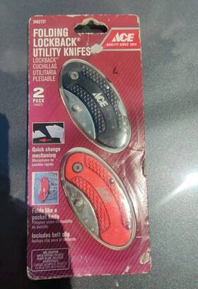 Ace 082901279341 Folding Lock Back Utility Knives With Belt Clip Quick Change Mechanism