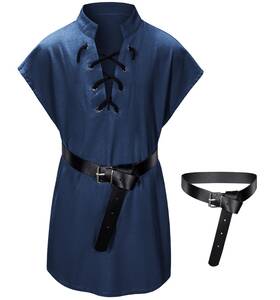 Wj8-sbl-120 Aitipoo Kids Medieval Viking Tunic Pirate Renaissance Retro Costume 4-5t Dark Blue