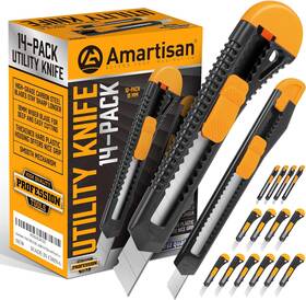 Am9212 Amartisan 14 Piece Utility Knife Retractable Box Cutter For Cartons Cardboard 18mm And 9mm