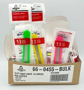 66-0455 American Line Neon Snap Off Knife Bucket 25pk 9mm 13pt Asr - Bulk Pack Of 25