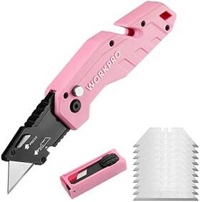 As Shown 820909773276 Workpro Folding Utility Knife Quick Change Box Cutter Pink Razor 10 Extra Bl