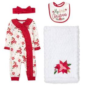81740 Baby Essentials Girl Christmas 4-piece Outfit Set 9 Months My First Floral
