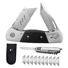 Bayrau 799408976870 Folding Utility Knife With Sheath And 10 Razor Blades Heavy Duty Box Cutter