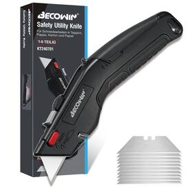 Becowin 699838024878 Utility Knife Retractable Box Cutter Heavy Duty Sharp Safety Lock Auto-retra