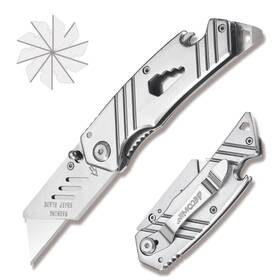 Becowin Kt240702 6-in-1 Mutipurpose Heavy Duty Box Cutter Folding Utility Knife With Stainless