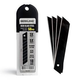 Sk2h Berkling 860007636530 18mm Utility Knife Blades 50 Pcs Blackened Steel 3x Sharper