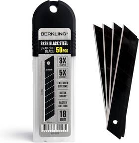 Bsb-50b Berkling Tools 18mm Utility Knife Blades 50 Pcs Sk2h Blackened Steel 3x Sharper And 5x More