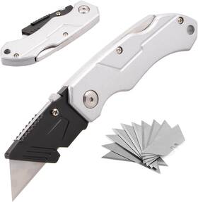 Besosay 711181478235 Heavy Duty Folding Utility Knife With 10 Extra Blades Box Cutter Belt Clip