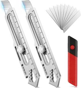 Bibury 445042189178 2 Pack Mutipurpose Utility Knife Heave Duty Full Stainless Steel Retract