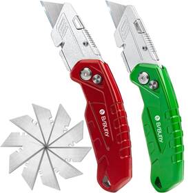 Bi-czd-2p Bibury Utility Knife 2-pack Heavy Duty Folding Box Cutter With Extra 10pcs R