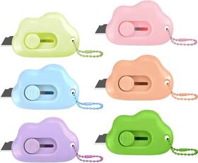 Binzhouyuqibudongchanyouxiangongsi 313103222201 Cloud Retractable Box Cutter 6 Pack - With Key Rings Safe Auto-retract Design Mi