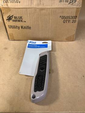 0505302 Blue Hawk New 5.75 Inch Gray Steel Utility Knife Black Rubber Grip Lot Of 20