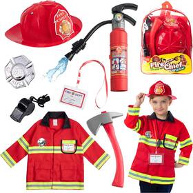 Born Toys Pt-8j5h-c4fs 8 Pc Premium Washable Kids Fireman Costume Toy For