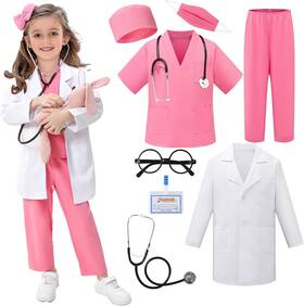 46579856 Brand Funsenly Doctor Costume For Kids - 8pcs Dress Up Set Toddler S 5 6 Years Pink