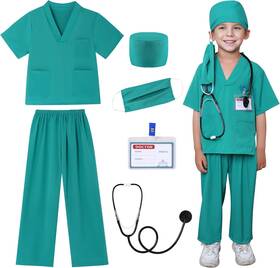 Wh1234 Brand Woohand 6pcs Doctor Costume For Kids 3-9 Years Halloween Dress Up Cosplay 8-9y Green