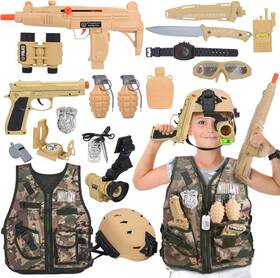 D012a-1 Captain Chaowing 17 Pcs Kids Army Costume Military Soldier Dress Up Role Play Combat