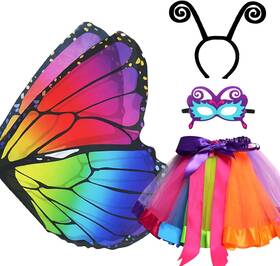 Bw003 D.q.z Fairy Butterfly-wings Costumes For Girls Dress Up Rainbow Tutu