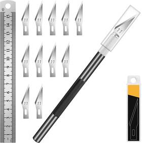 Diy1-1kd-10dp-bk Diyself Craft Knife Set With 10 Blades Precision Hobby Exacto Extra Steel Ruler