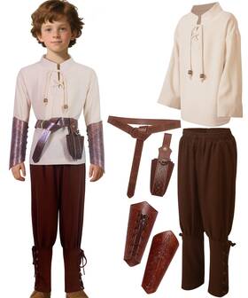 Gzry-xq402-bgbn-xl Feliardin Kids Medieval Costume Boys Renaissance Xl Fits 4ft11 Inch -5ft4 Beige/brown