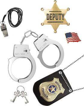 Fd-pl-1 Finduat Police Badge Pretend Play Toy Set For Metal Handcuffs With Key