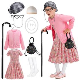 Frostdrift Zh964d1-120 Old Lady Costume For Kids 100 Days Of School 4 - 5 Years Pink