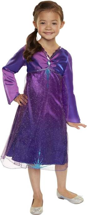 209082-pb Frozen Disney 2 Elsa Purple Role-play Dress With Diamond Gem Fits