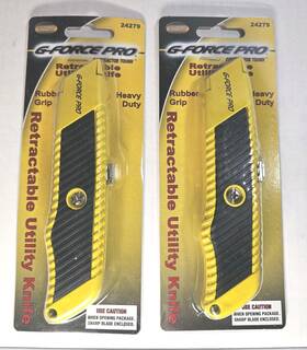 37024274 G-force Pro 24279 Retractable Utility Knife Metal With Rubber Grip Set Of 2 New