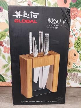 G-79629 Global Ikasu V 5pc Stainless Steel Knife Block Set Made In Japan New