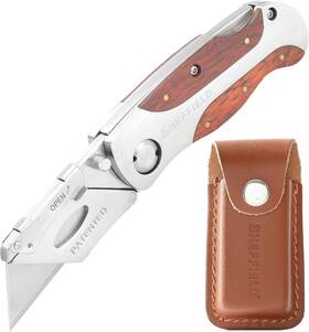 Great Neck Saw 744759831231 Folding Utility Knife With Leather Sheath Stocking Stuffers Gifts For Men Dad