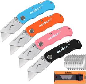 Horusdy 313018181198 4-pack Folding Utility Knife With 10 Extra Sk5 Quick Change Blades