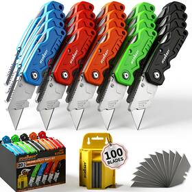 82065 Horusdy 20-pack Folding Utility Knife Set Heavy-duty Box Cutters With 100 Extra Razo 82065 Horusdy 20-pack Folding Utility Knife Set Heavy-duty Box Cutters With 100 Extra Razo