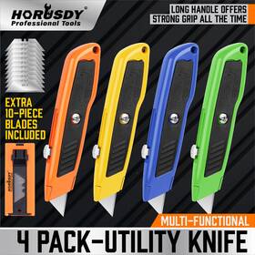 Ref97531 Horusdy 4pc Utility Knife Set Lock Back Aluminum Retractable Box Cutter Extra 10 Blades
