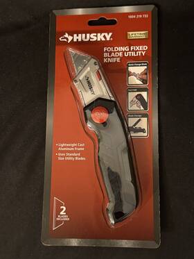 Husky 030699821624 - Fixed Blade Utility Knife Comfort Grip Handle Holds 2 Blades New Husky 030699821624 - Fixed Blade Utility Knife Comfort Grip Handle Holds 2 Blades New