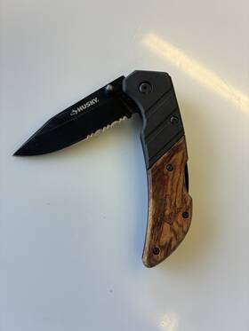 1002917603 Husky Lock Back Combo Blade Folding Pocket Knife With Wood Handle Great Cond