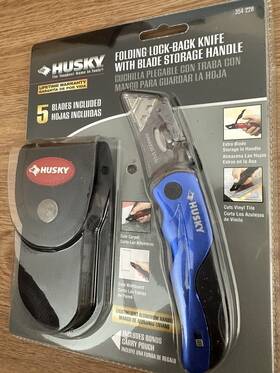 354228 Husky Blue Folding Razor Knife W 5 Blades And Storage Handle Cloth Sheath 2006