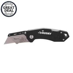 Husky 726084988859 Folding Lock Back Utility Knife Quick Change Blade Grip Loop Pocket Cutter