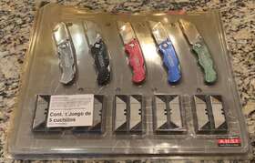Husky 891876001402 5 Pcs Aluminum Folding Lock-back Utility Knife Set With 100 Blades Brand New