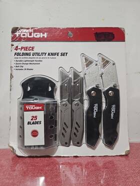 41007v Hyper Tough 4-piece Folding Utility Knife Set 25 Blades Brand New And Free Ship 41007v Hyper Tough 4-piece Folding Utility Knife Set 25 Blades Brand New And Free Ship