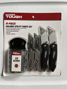 Hyper Tough 820909410003 4-piece Folding Utility Knife Set 25 Blades New Free Shipping