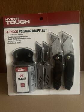 Hyper Tough 820909610076 New 4-piece Foldingutility Knife Box Cutter Set 25 Blades Included