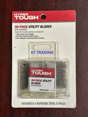 Kb50ht Hyper Tough 50-pk High Carbon Steel Utility Knife Blades Dispenser Usa Made