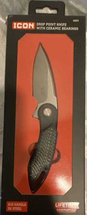Icon Kdp3 Drop Point Knife D2 Steel Blade Ceramic Bearings Black G10