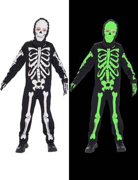 Ikali 5534 Kids Boys Halloween Skeleton Costume Glowing In The Dark With 10-12yrs Black