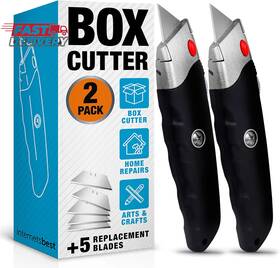 Internets Best 445040449458 Premium Utility Knife Set Retractable Box Cutter With Rubber H