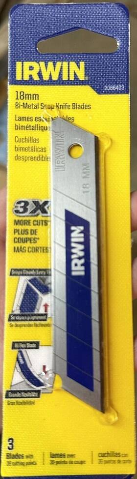 2086403 Irwin Nib Sealed Bi-metal Snap Blades 3-pack Fits Most 18mm Knives