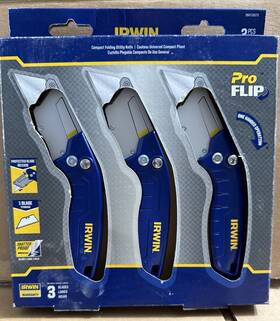 Iwht10571 Irwin Proflip Compact Folding Utility Knife 3 Pack Blue Silver Steel Blades