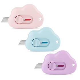 Ke-cut-6 Iwerp Box Cutters - 3 Pack Retractable Letter Opener Adorable Cloud Tiny Paper Cut